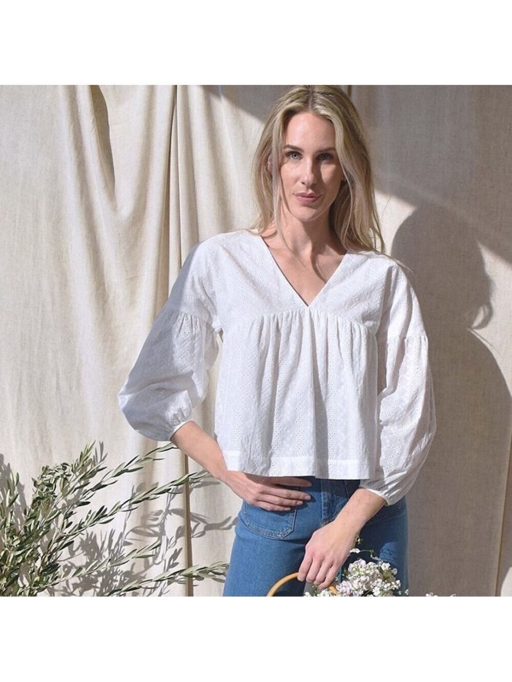 White Eyelet Babydoll Top by Every - Multiple - Picture 12 of 12